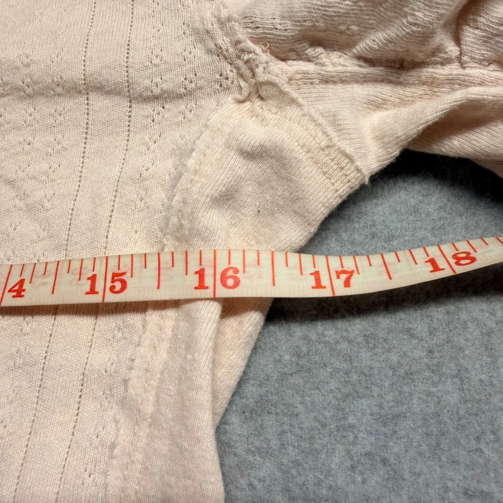 We The Free Free People Henley Top Peach Pointelle Ruched Sleeve Cotton Medium